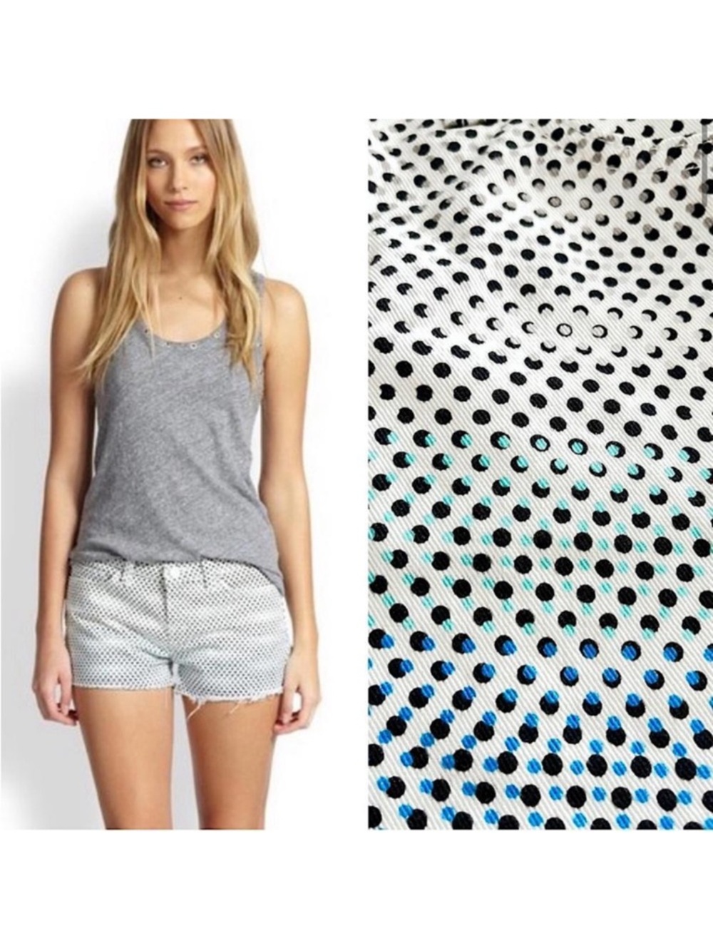 J Brand Cut Off Ombre Dot Frayed Hem Denim White Blue Black Shorts 26